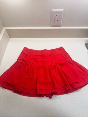 Flirty Red Tiered Mini Skirt with Drawstring Details